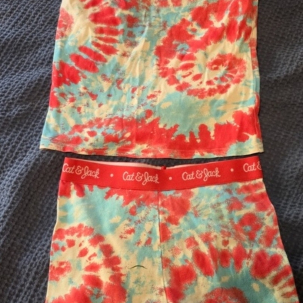 Cat & Jack Tie-Dye Red Blue Cream Girls Pajama Set